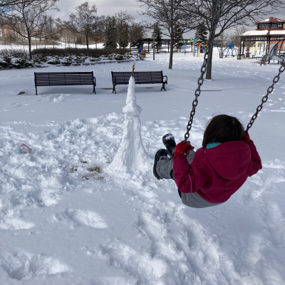 Child On Swing In Winter